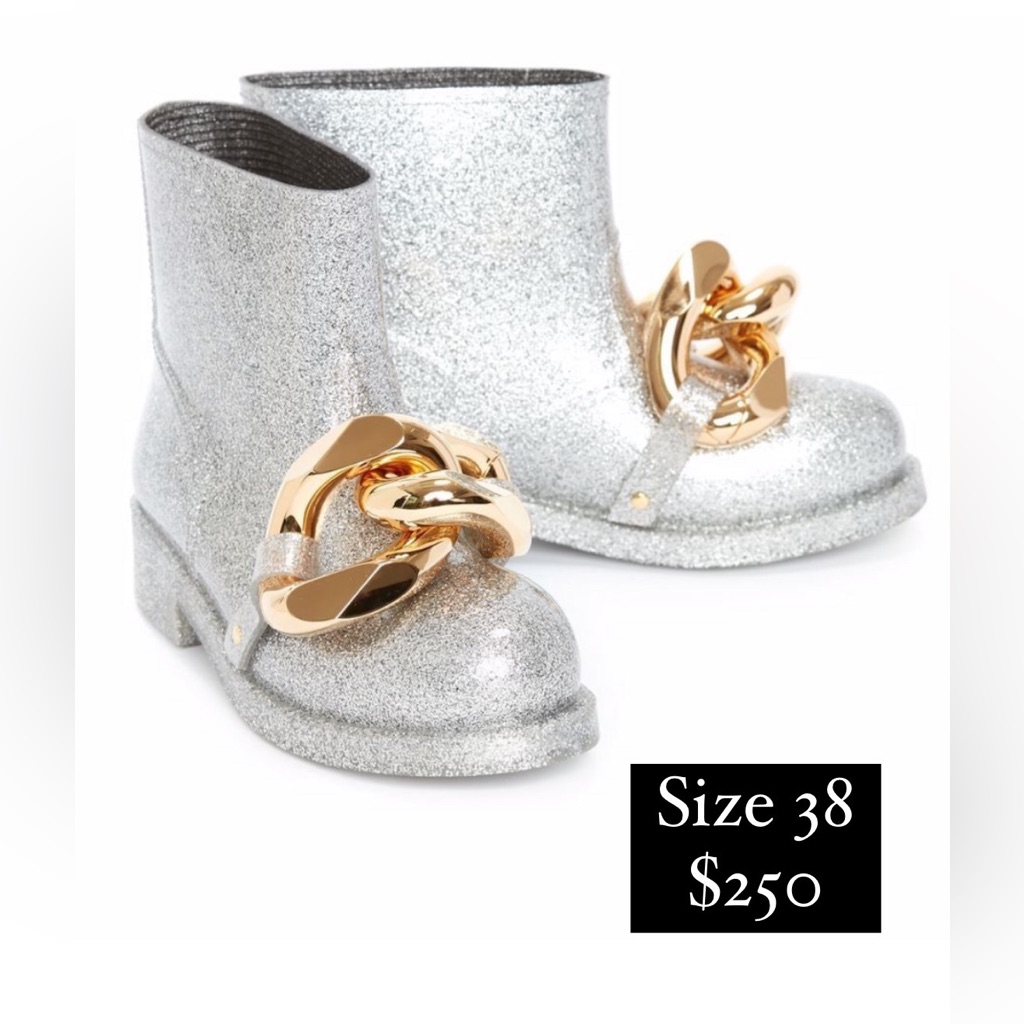 Jw Anderson Silver With Gold Chain Rain Boots